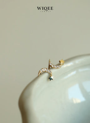 Star&Moon Gold Stud Earrings