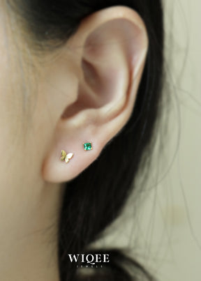 Green Gemstone Tiny Gold Stud