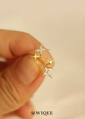 Double Star Gold Stud Earring