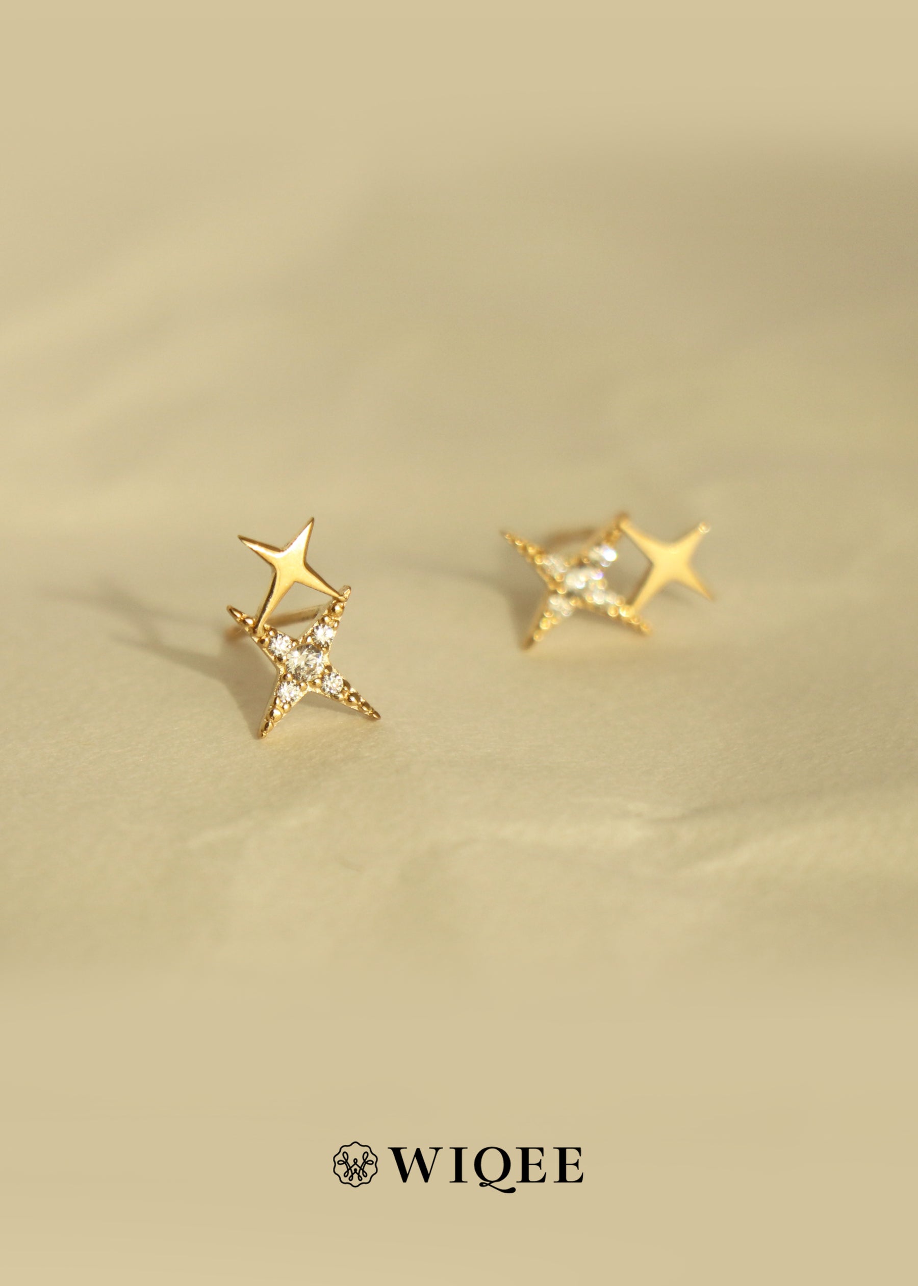 Double Star Gold Stud Earring