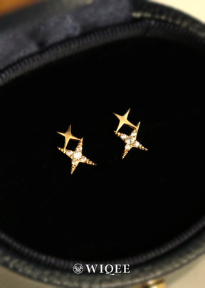 Double Star Gold Stud Earring