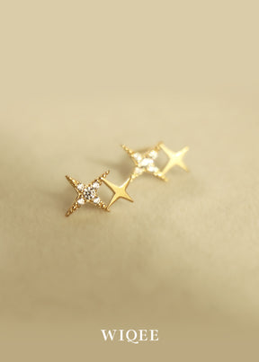 Double Star Gold Stud Earring