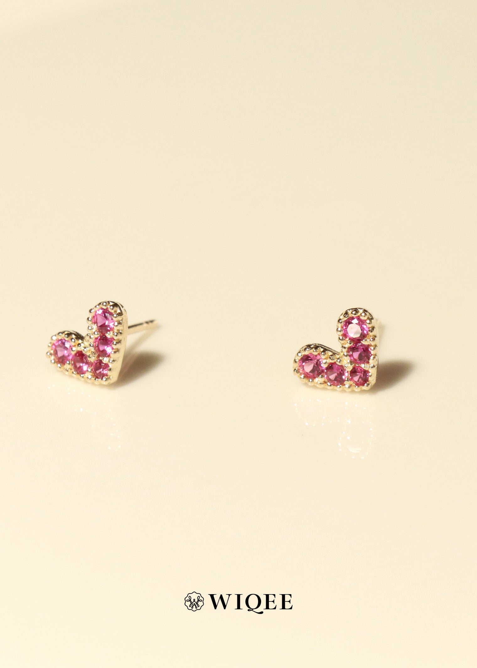 Pink Heart Gold Stud Earrings