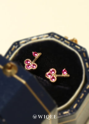 Pink Key Gold Stud Earrings