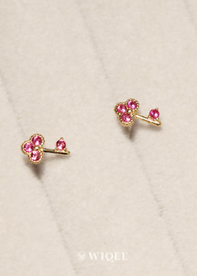 Pink Key Gold Stud Earrings