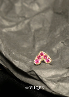 Pink Heart Gold Stud Earrings