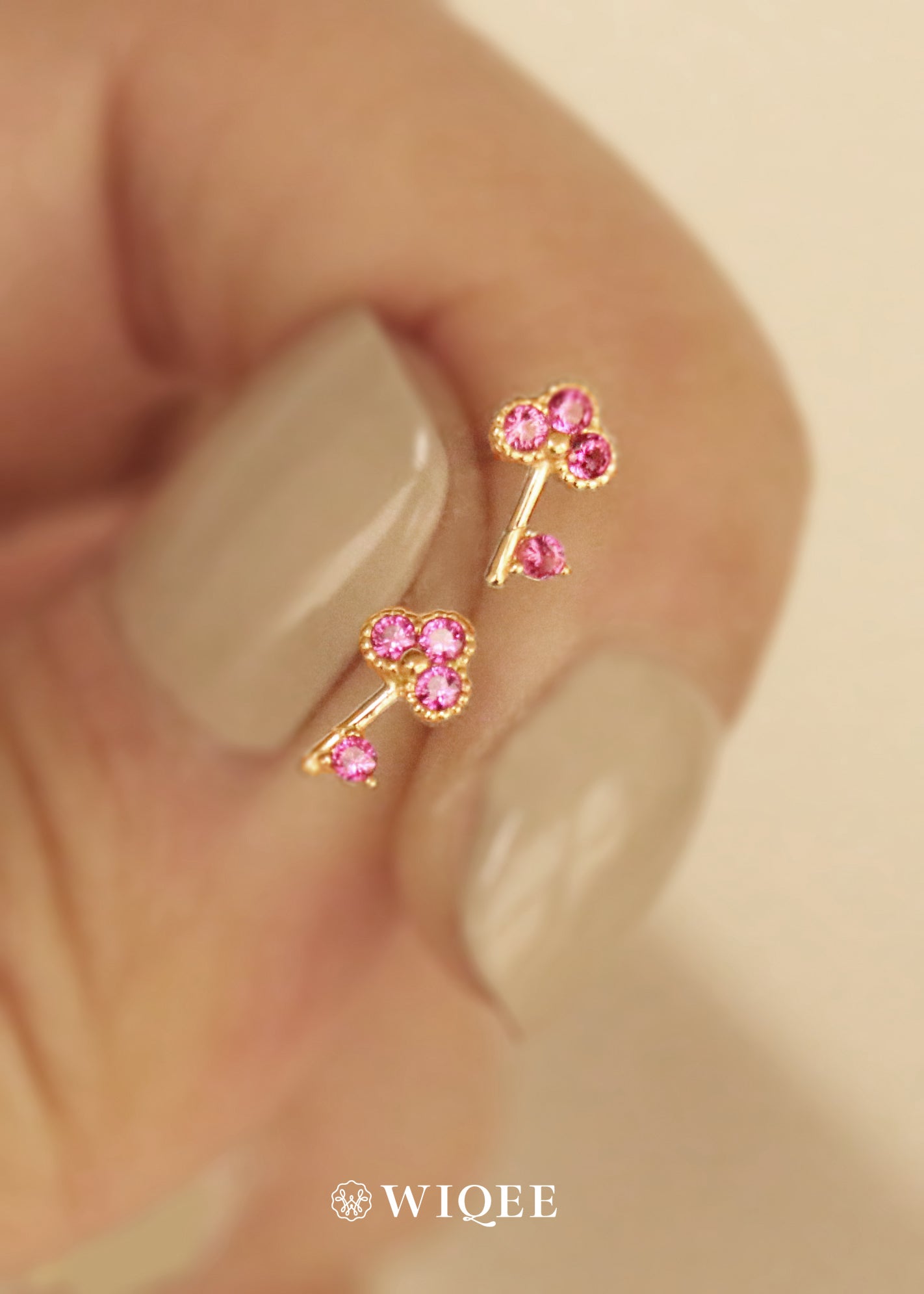 Pink Key Gold Stud Earrings