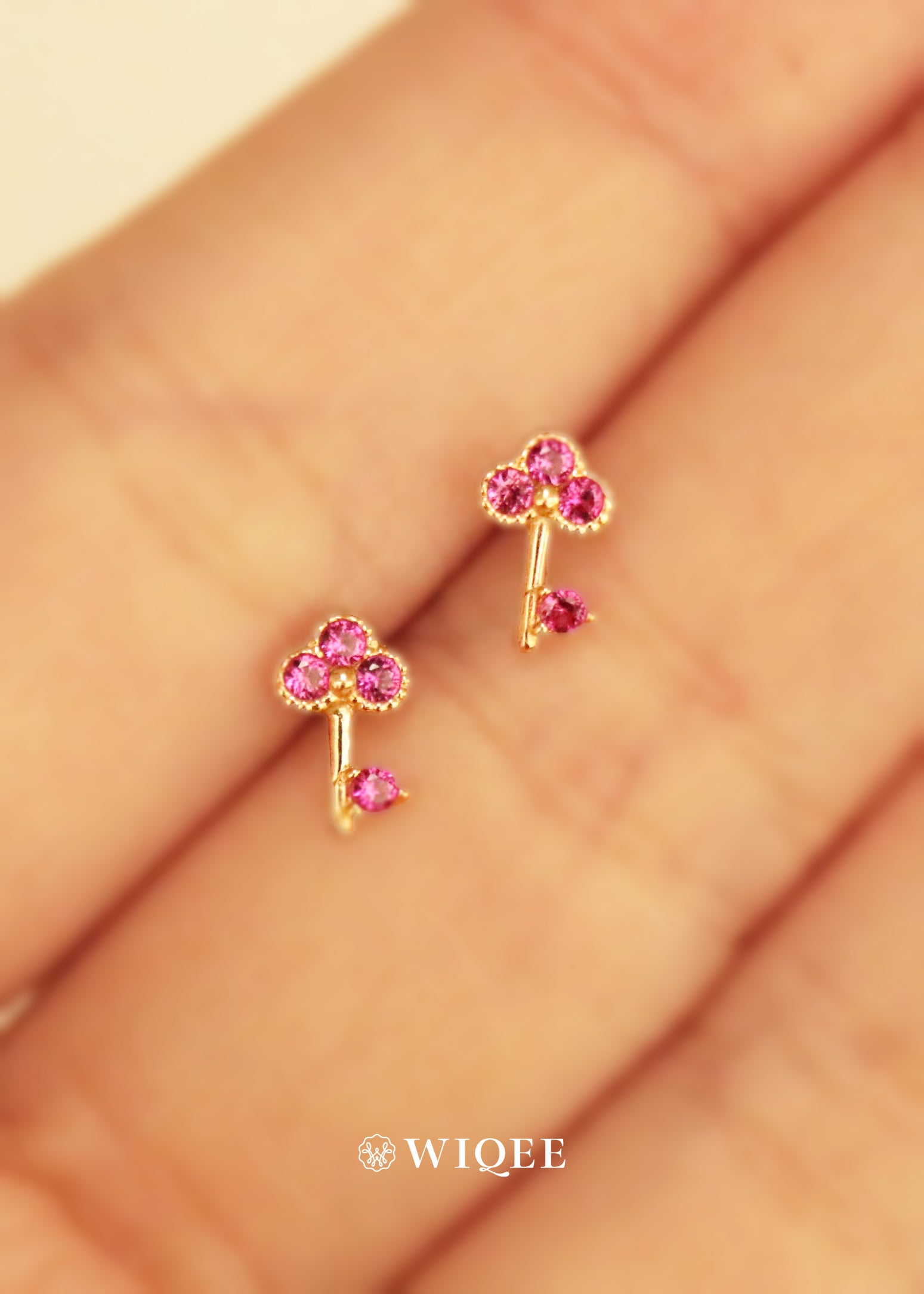 Pink Key Gold Stud Earrings