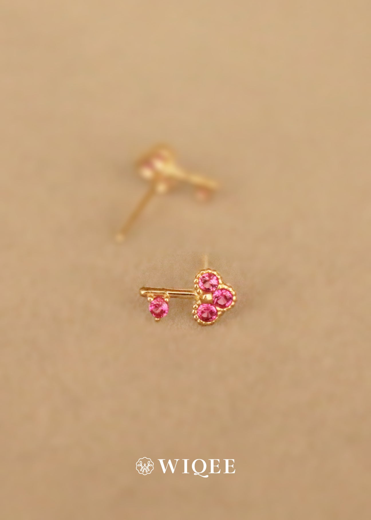 Pink Key Gold Stud Earrings