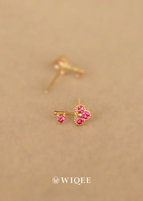 Pink Key Gold Stud Earrings