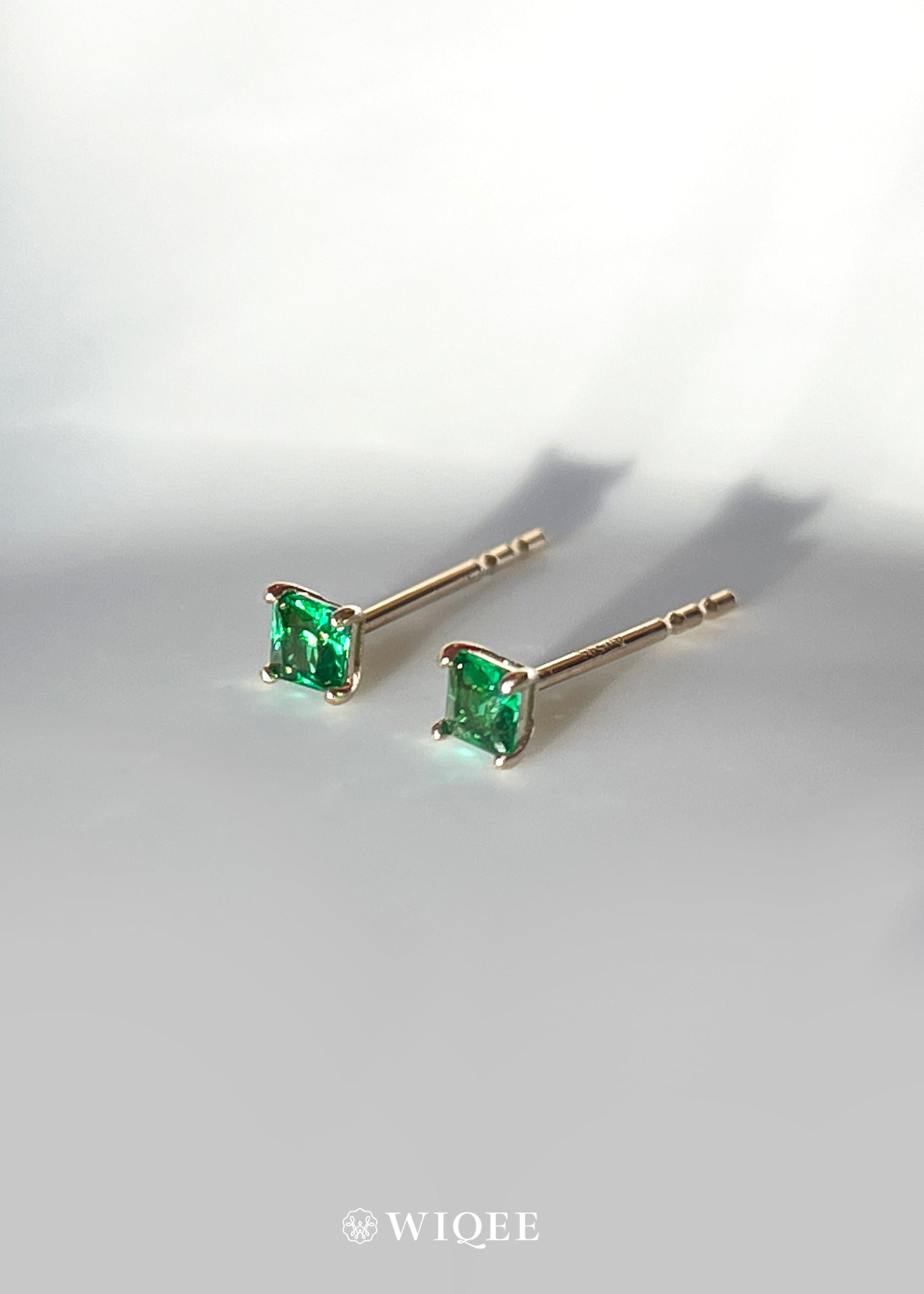 Green Gemstone Tiny Gold Stud