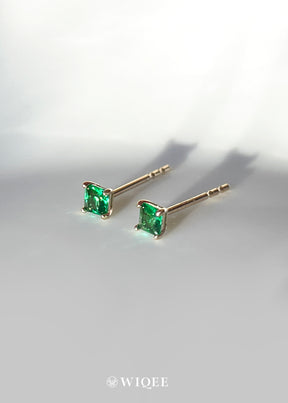 Green Gemstone Tiny Gold Stud