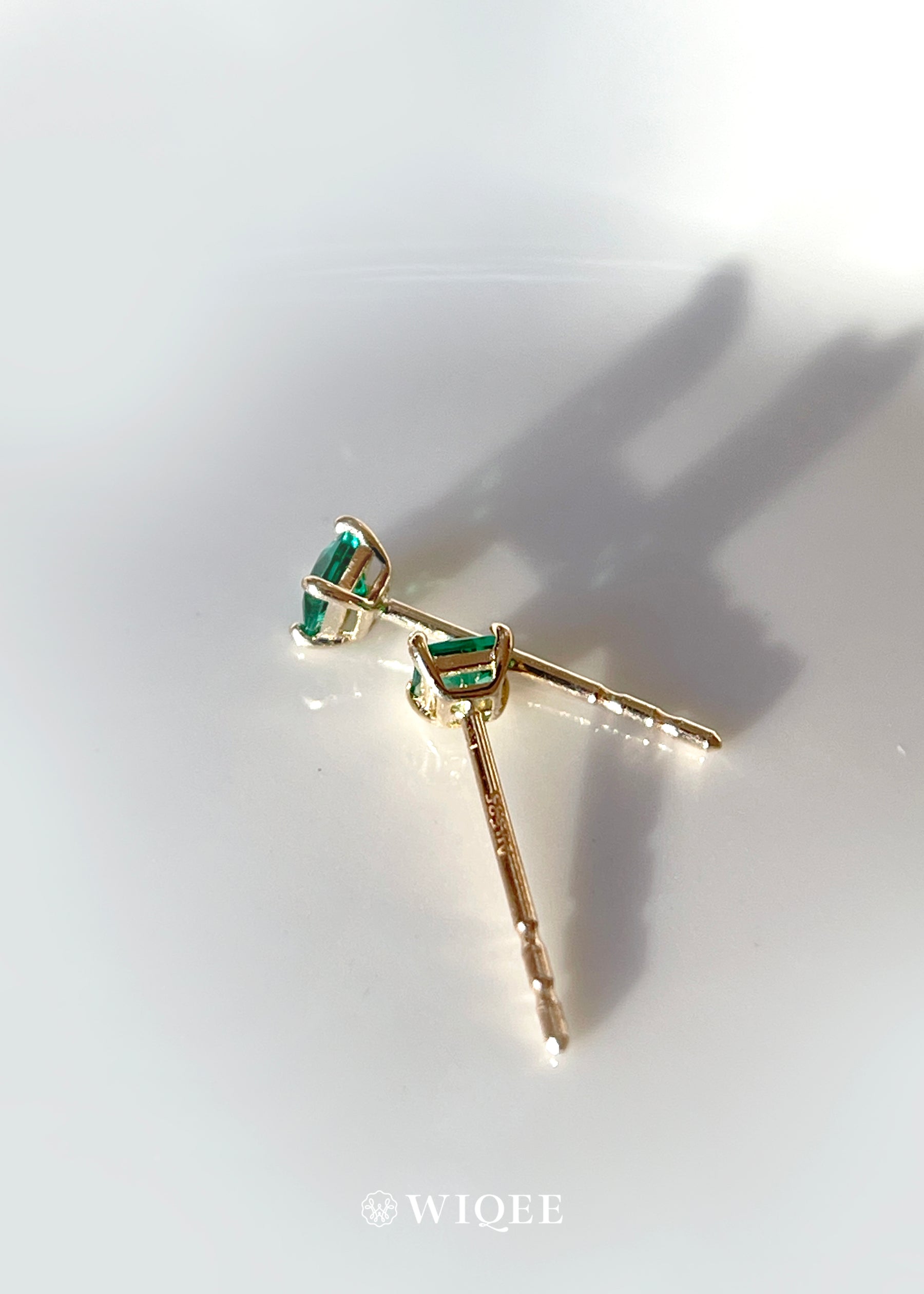 Green Gemstone Tiny Gold Stud